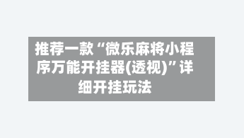 推荐一款“微乐麻将小程序万能开挂器(透视)”详细开挂玩法-第2张图片